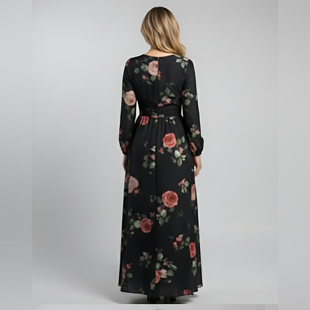 French Floral Rose Print Dress - Picture 7 of 12